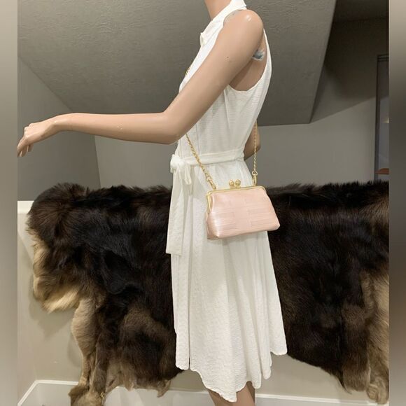 Handmade Genuine Embossed Leather Cute Kisslock Wristlet/Crossbody & 2 Chains - Picture 9 of 15